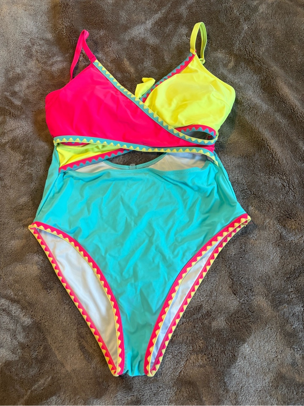 Colorblock Neon One-Piece Swimsuit - Pink, Yellow & Turquoise